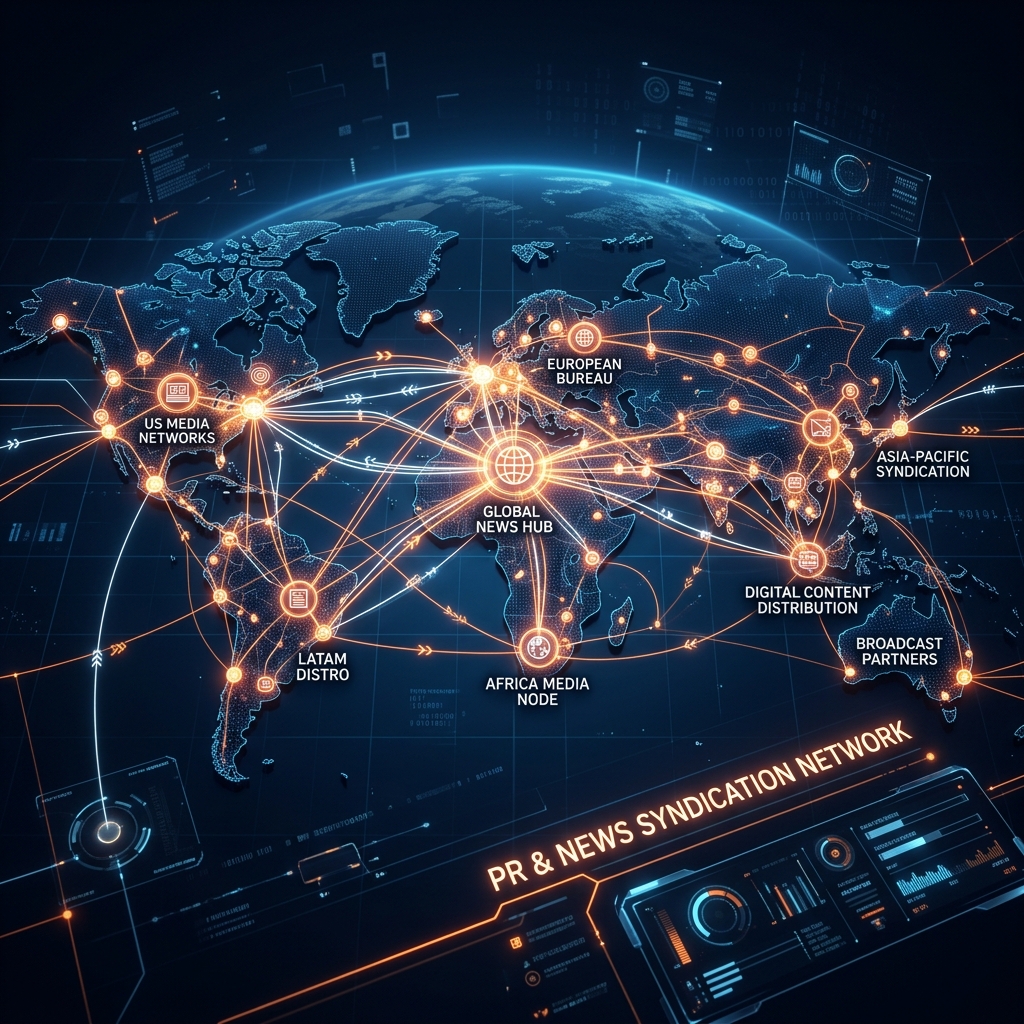 Futuristic news network and digital PR syndication map