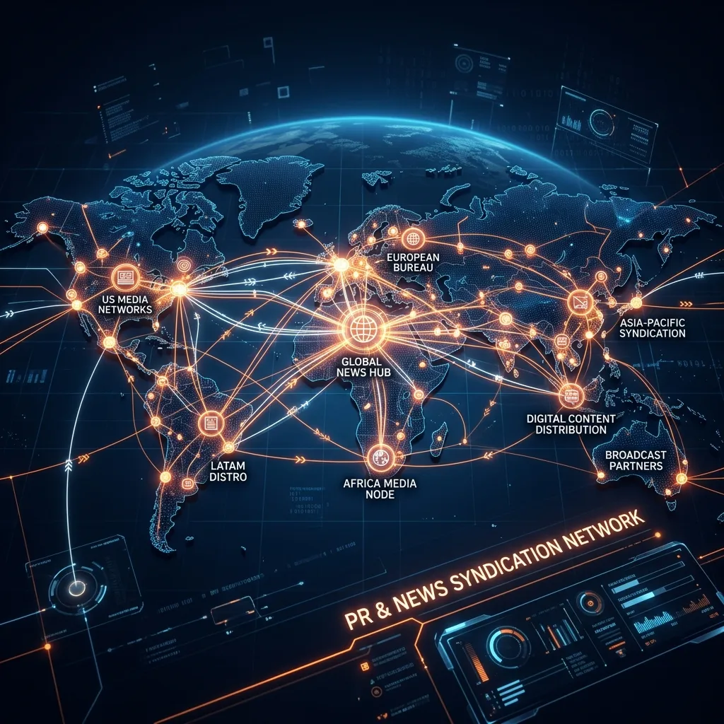 Futuristic news network and digital PR syndication map